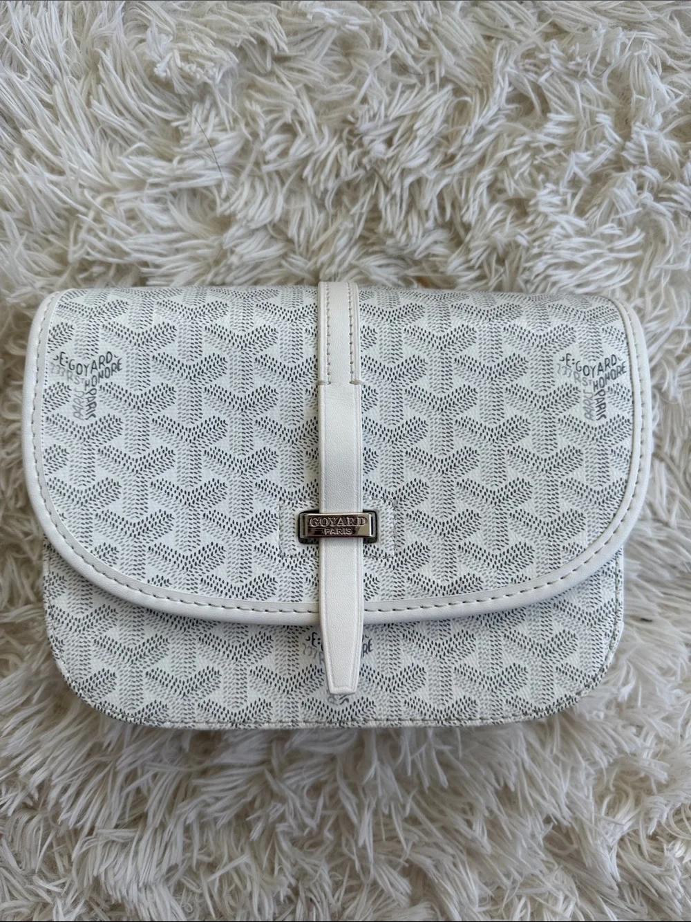 Belvedere PM White Goyardine Canvas Leather Messenger Clutch Bag